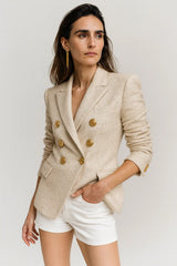 Gold-Button Beige Blazer Women