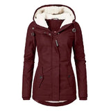 Hot Style Ladies Long-Sleeved Zipper Pocket Padded Coat-Red-1