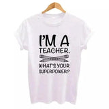 Teacher Superpower Graphic Tee-White-1