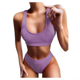 Knitting Bikini Female Swimsuit High Waist Swimwear-Purple-1