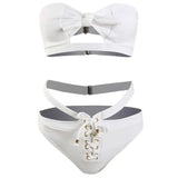 Solid Color Split Three-point Bikini-White-1
