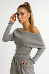 Off Shoulder Knitted Long Sleeve
