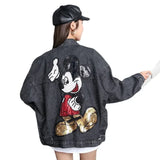 Oversized Cartoon-Embroidered Denim Jacket – Trendy and Playful-Black-5