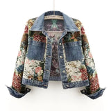 Floral Patchwork Denim Jacket – Artistic and Unique Style-Blue-1