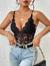 Perfee Lace V-Neck Spaghetti Strap Bodysuit-4