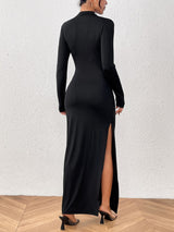 Honey Slit Mock Neck Long Sleeve Maxi Dress-3