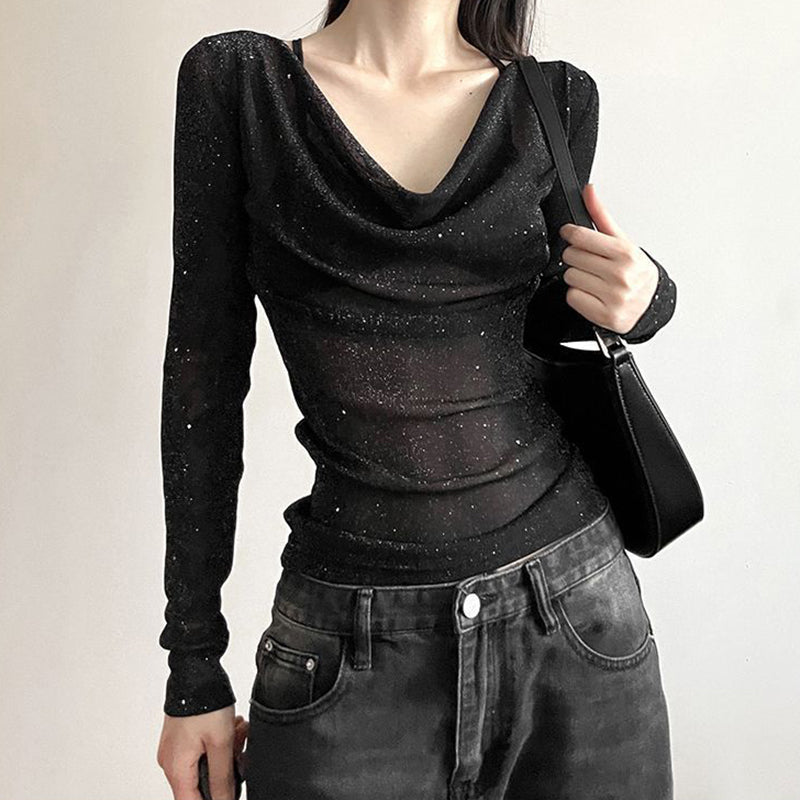 Sparkly Mesh Long Sleeve Top