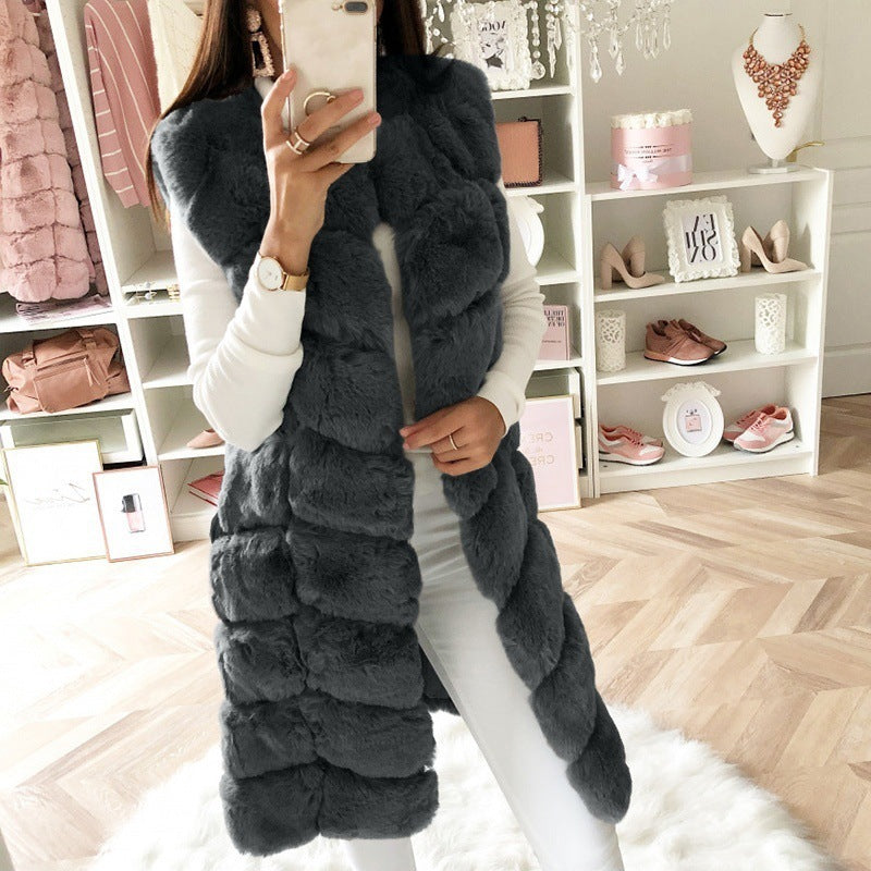 Faux Fur Long Vest Puffer Coat