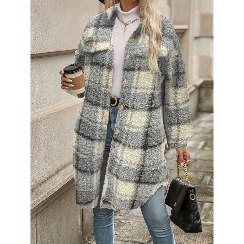 Chic Colorblock Plaid Puffer Jacket