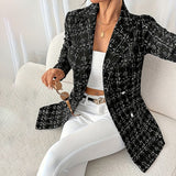 Plaid Double-Breasted Tweed Blazer