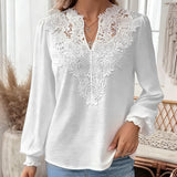 Lace Lantern Sleeve V-Neck Blouse