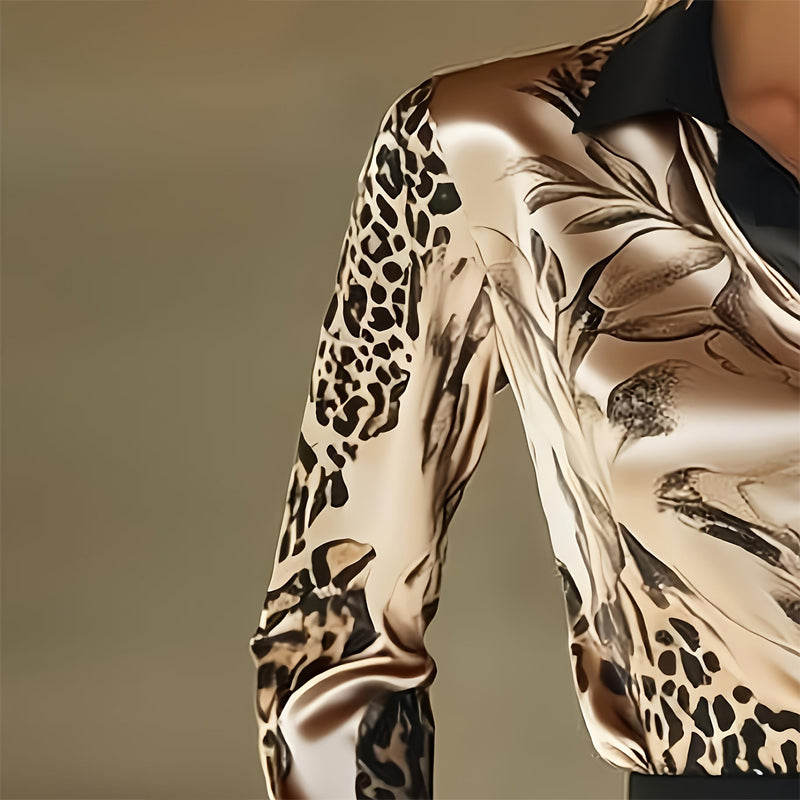 Satin Print Long Sleeve Blouse