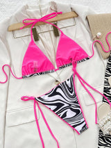 Zebra Print Halter Neck Tie Side Bikini Set-3