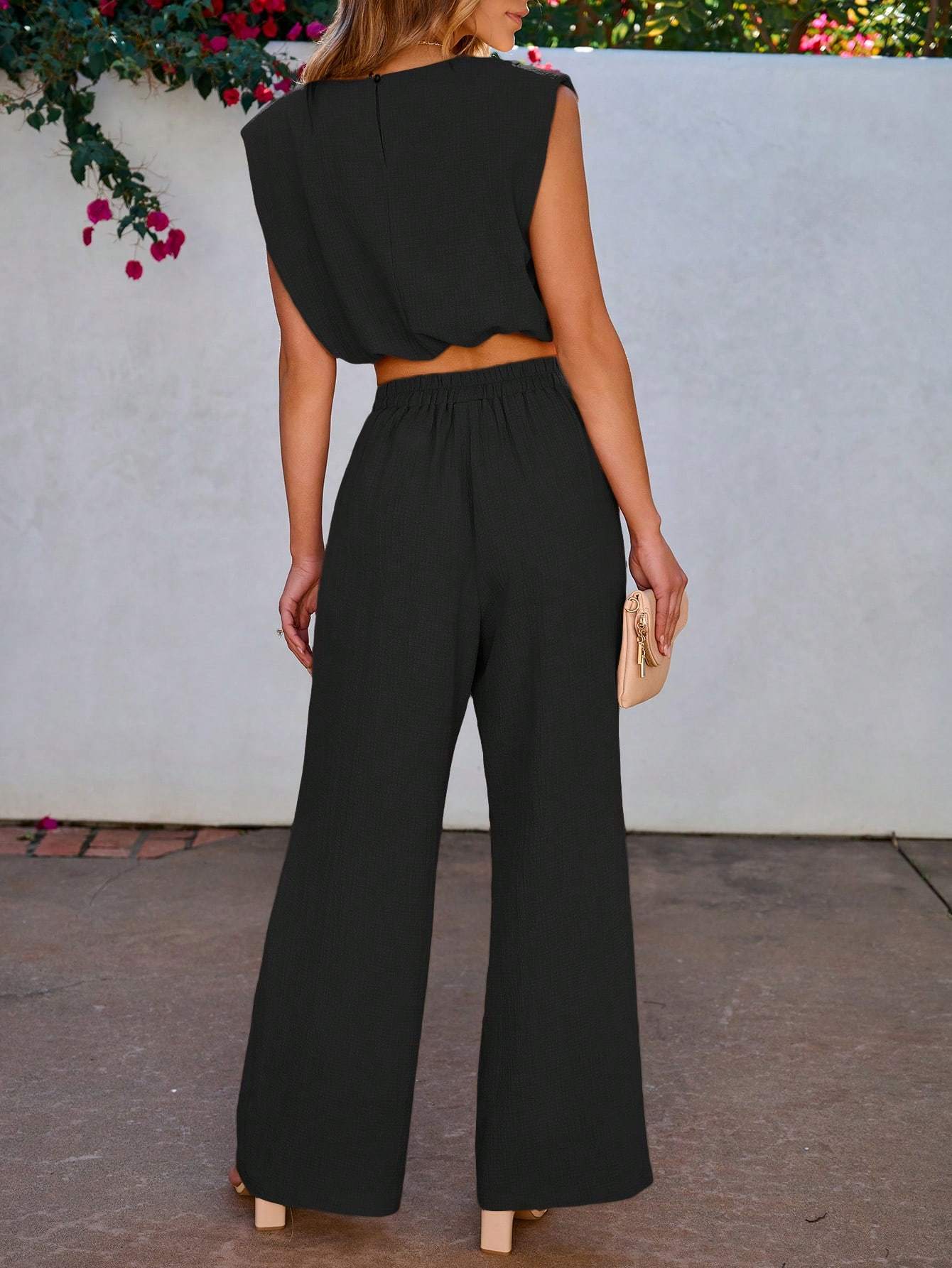 Women Solid Color Sleeveless Top And Long Pants 2-Piece Set For Vacation