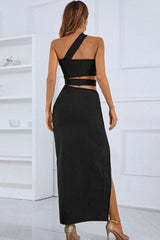 One-Shoulder Cutout Front Split Maxi Dress-2