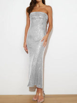 Sequin Cutout Tube Dress-Silver-1