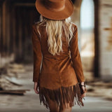 Western V-Neck Fringe Mini Dress