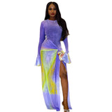 Fashion Women's Printed Mesh Slit Wrap Skirt With Pleats