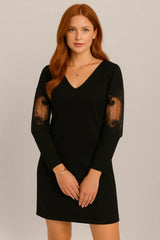 Elegant V-Neck Lace Splicing Dress