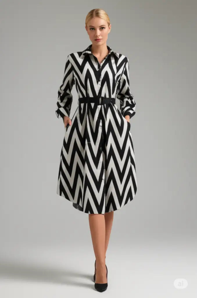 Slimming Striped Round Neck Dress