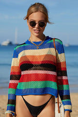 Angel Wings Rainbow Stripe Openwork Long Sleeve Cover-Up-3