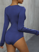 Perfee Lace Detail Plunge Long Sleeve Bodysuit-10