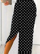 Slit Polka Dot V-Neck Dress-2