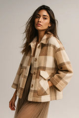 Ladies Fashion Wool Blend Faux Fur Coat