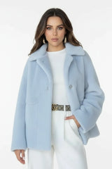 Light blue wool coat for women — elegant winter outerwear with soft texture and oversized fit