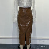Faux Leather High Waist Midi Skirt