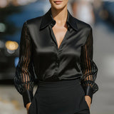 Satin Sheer Lapel Blouse
