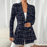 Plaid Double-Breasted Tweed Blazer