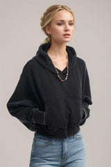 Basic Bae Kangaroo Pocket Long Sleeve Cropped Hoodie-Black-1