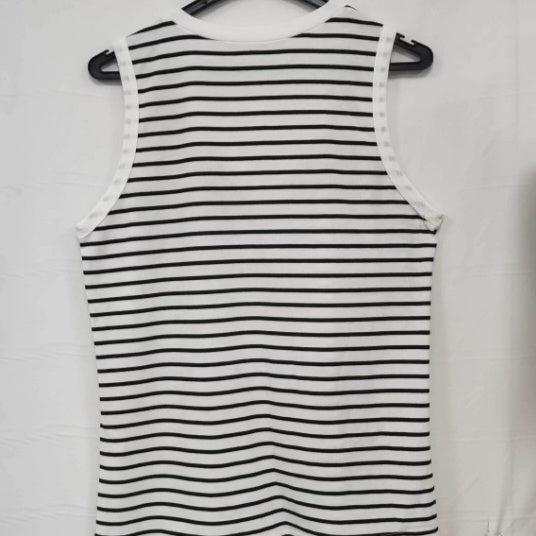 Ladies' Black and White Striped V-Neck Tank Top – Sleeveless and Stylish for Everyday Wear