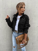 Cropped Vegan Leather Moto Jacket