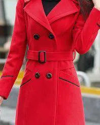 19 Autumn And Winter Korean Style Coat Double-breasted-Red-2