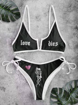 3D Skull And Starry Sky Print Bikini Ladies Split Swimwear-Black-6