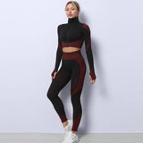 3PCS Yoga Set Seamless Sport Set Women Gym Clothing Leggings-Scarlet-5