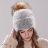 Angola Rabbit Fur Bonnet Girl 's Hat Fall Female Cap-Grey-4