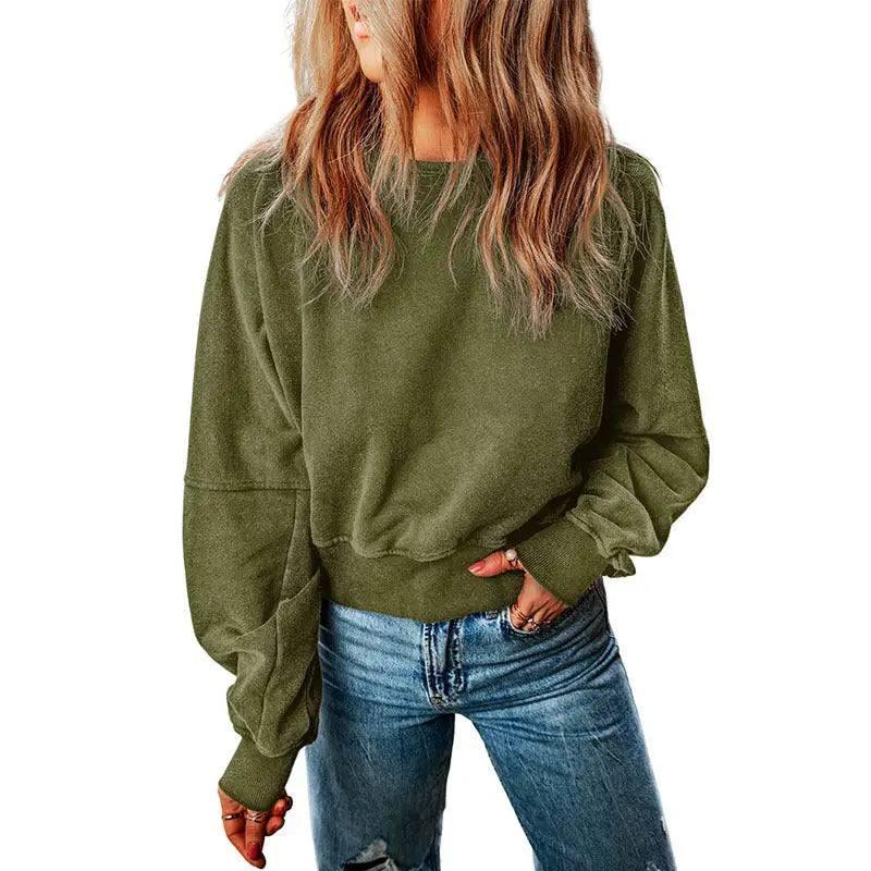 Backless Sweater For Women Solid Color Long-sleeved Top-Green-4