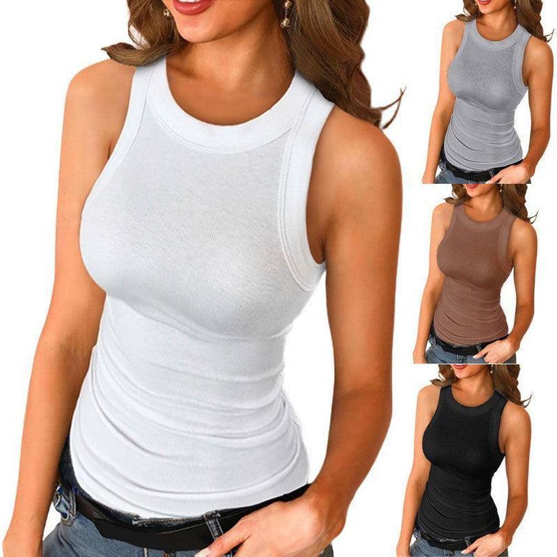 Basic Shirt Round Neck Sleeveless Tops Camisole Women Casual-1