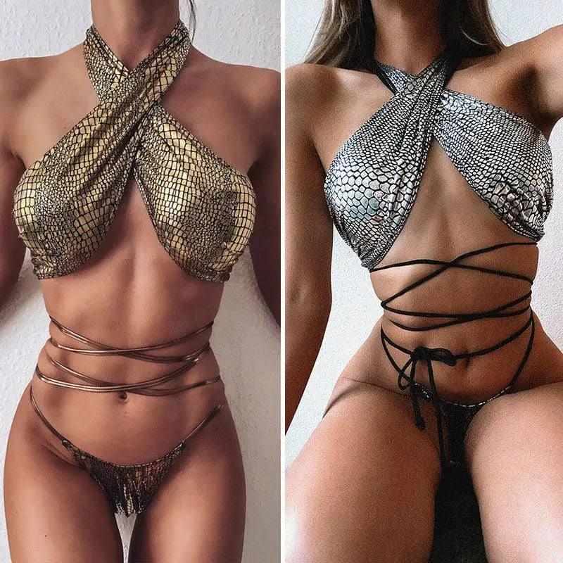 Bikini bikini hot style snake print fabric strappy-1