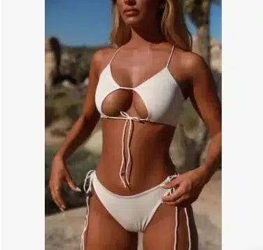 Bikini Strap Ladies Swimsuit Pure Color Swimsuit Split-S-3
