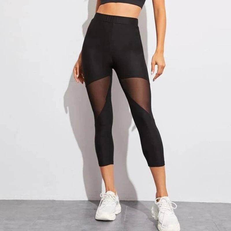 Black Patchwork Mesh Leggings Women's Jeggings Legins Women-2