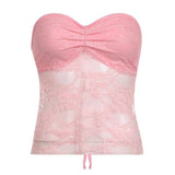 Bow Lace Tube Top Sexy Backless Lace-up Dopamine Color Hot-Pink-12