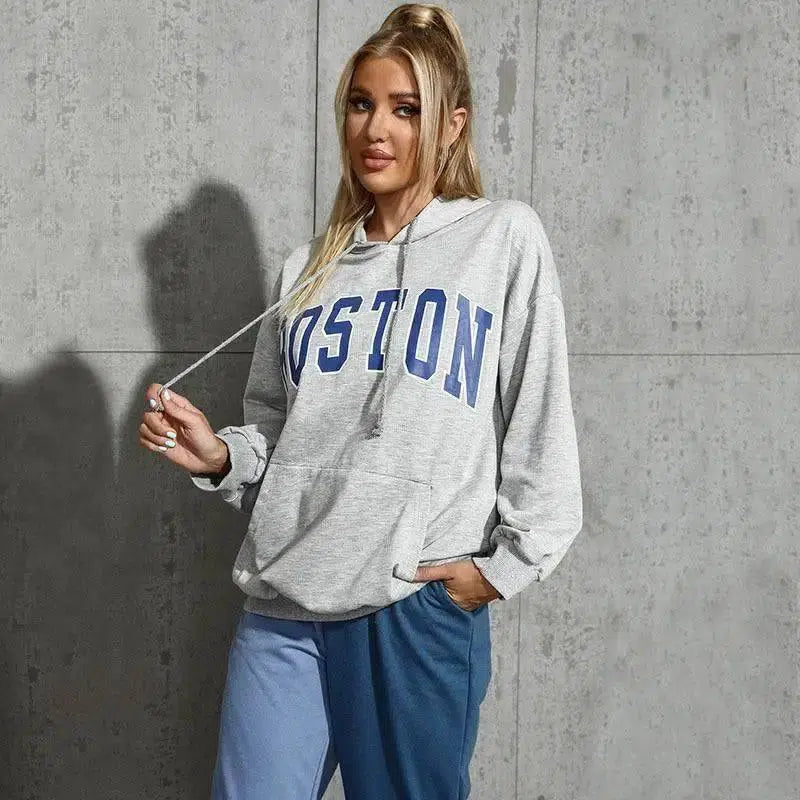 Casual Hooded Trendy Letter Sweater-1