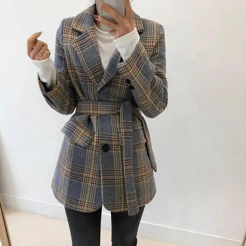 Checked chic short single-breasted coat-6