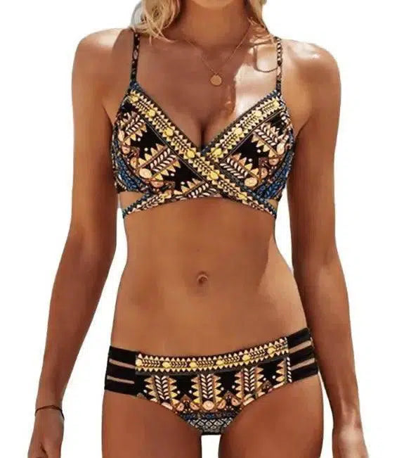 Chest cross straps ethnic style print bikini bikini-1