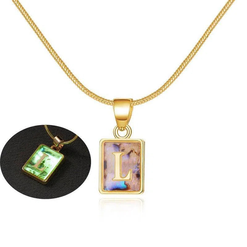 26 Letter Square Necklace Colorful Shell Luminous Pendant Chain Necklace For Women Temperament Ladies Jewelry-20