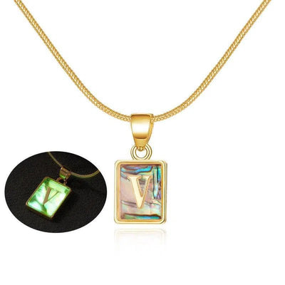 26 Letter Square Necklace Colorful Shell Luminous Pendant Chain Necklace For Women Temperament Ladies Jewelry-6